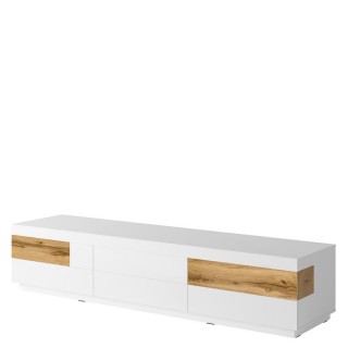 TV-benk Mateo 219 cm - Hvit Høyglans - Trelook - 6 skuffer