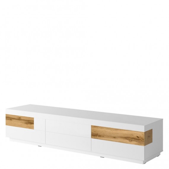TV-benk Mateo 219 cm - Hvit Høyglans - Trelook - 6 skuffer