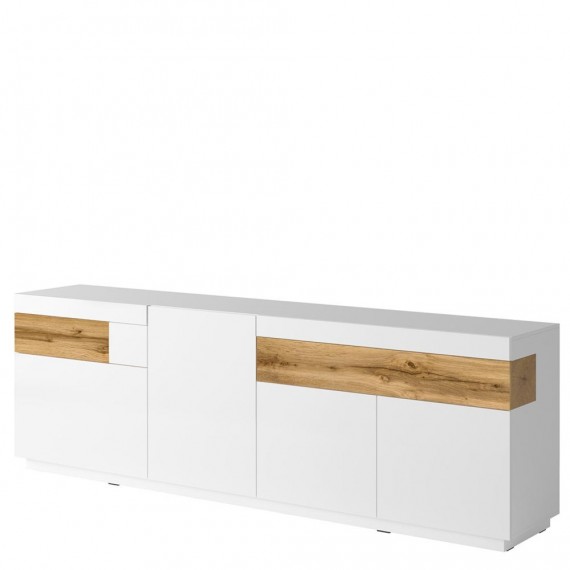 Skjenk Mateo 219 cm - Hvit Høyglans - Trelook