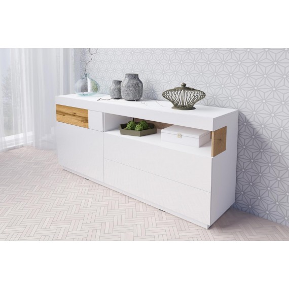 Skjenk Mateo 169 cm - Hvit Høyglans - Trelook