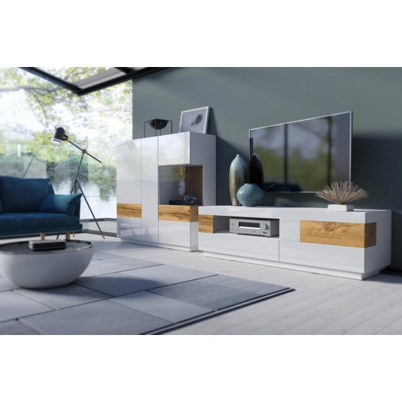 Vitrineskap Mateo 80x139 cm - Hvit Høyglans - Trelook