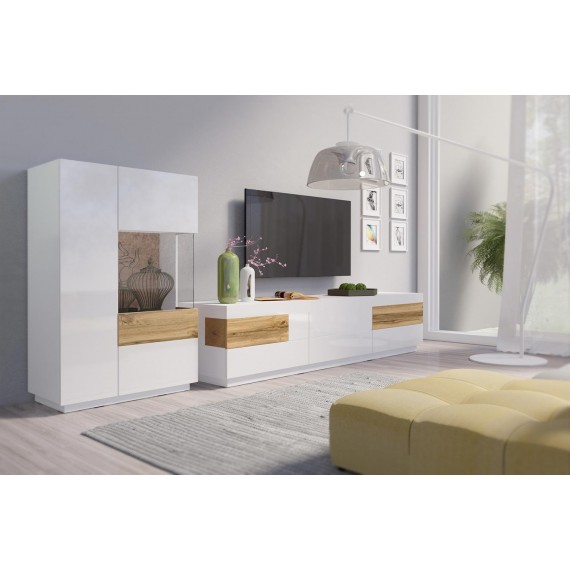 Vitrineskap Mateo 80x139 cm - Hvit Høyglans - Trelook