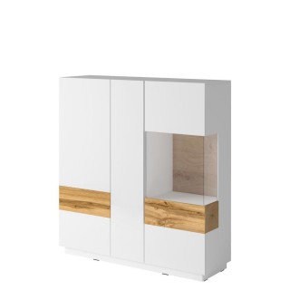 Vitrineskap Mateo 130x139 cm - Hvit Høyglans - Trelook