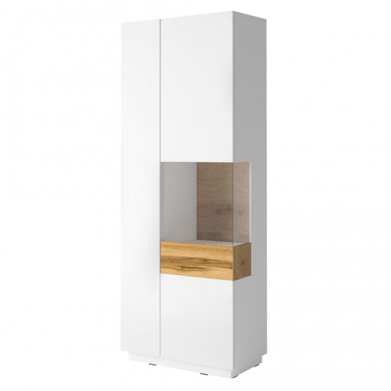 Vitrineskap Mateo 80x207 cm - Hvit Høyglans - Trelook