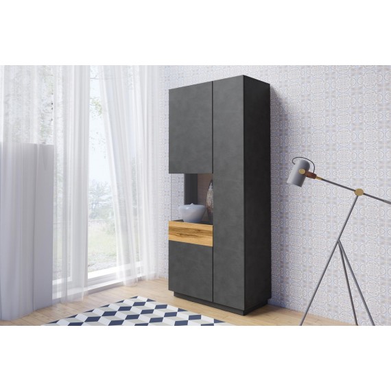 Vitrineskap Dover 80x207 cm - Mørk eik - Trelook