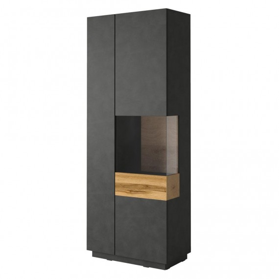 Vitrineskap Dover 80x207 cm - Mørk eik - Trelook