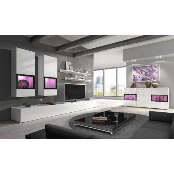 Tv-seksjon Ravenna 270 cm - Hvit høyglans