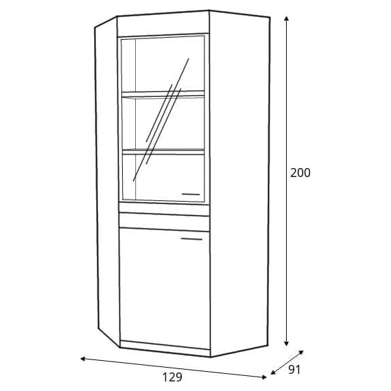 Hjørneskap Vallon 129x200 cm - Eik - Hjørnevitrine