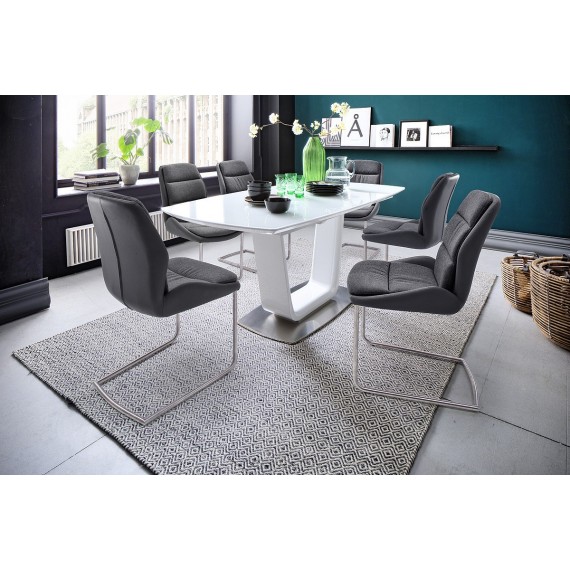 Spisebord Xander 180-230 cm - Hvit Høyglans - Hvit Glass