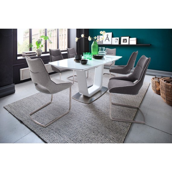 Spisebord Xander 180-230 cm - Hvit Høyglans - Hvit Glass