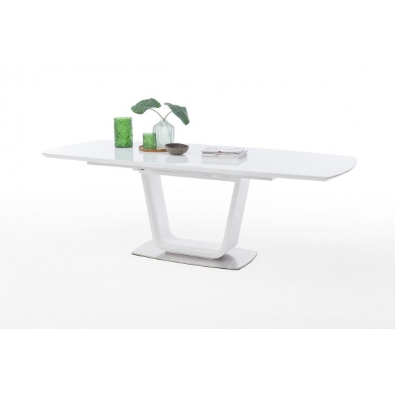 Spisebord Xander 180-230 cm - Hvit Høyglans - Hvit Glass