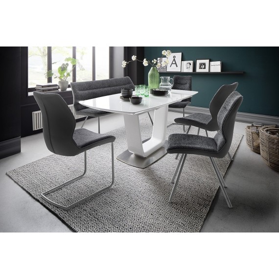 Spisebord Xander 180-230 cm - Hvit Høyglans - Hvit Glass