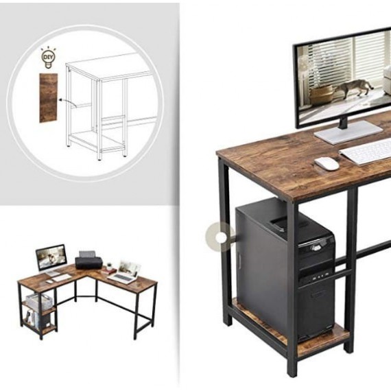 Hjørneskrivebord Rustical med hylle 138x138 cm - Trelook - Industriell