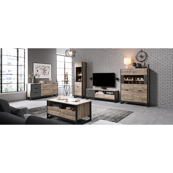 Vitrineskap Ardeno 109x150 cm - Trelook - Mørk - Loft style