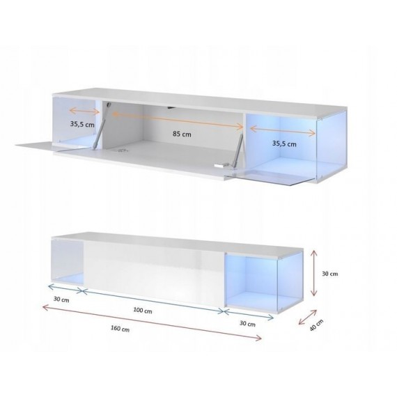 Tv-benk Sky 160x30 cm - Hvit høyglans