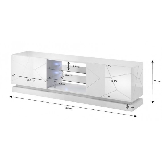 Tv-benk Cosmo 200x57 cm - Hvit høyglans