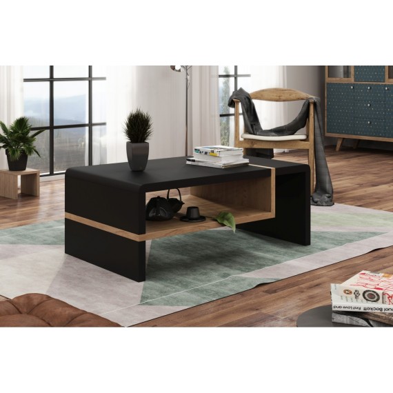 Sofabord Abelia 100 cm - Svart Matt - Eikelook