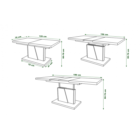 Sofabord Allan 120 - 150 -180 - Brun eik - Svart matt