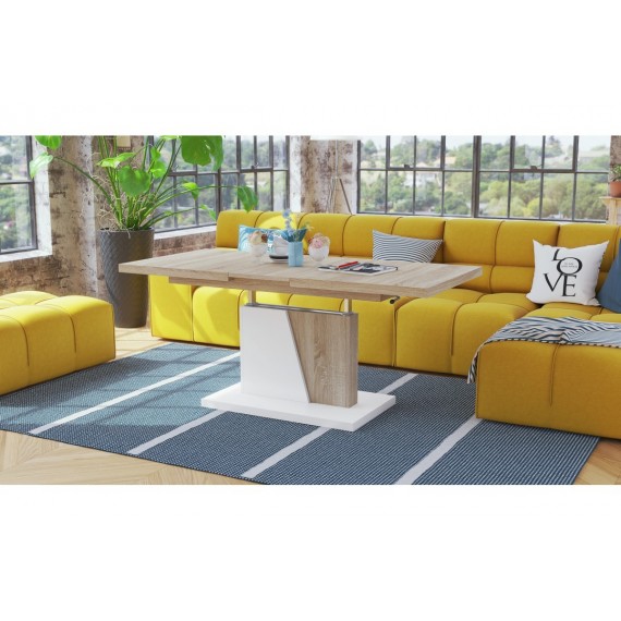 Sofabord Allan 120 - 150 -180 - Naturlook - Hvit matt