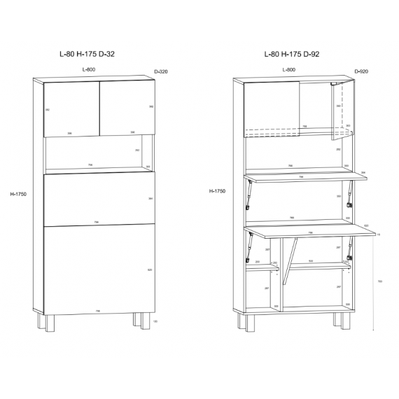 Skap med skrivebord Homla 80 cm - Lys eik