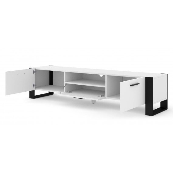 Tv-benk Nuko 200 x 48 - Hvit matt - Svart matt