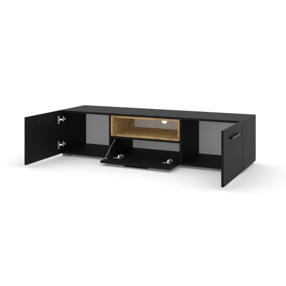 Tv-benk Anelle 151x 40 - Svart matt - Eikelook