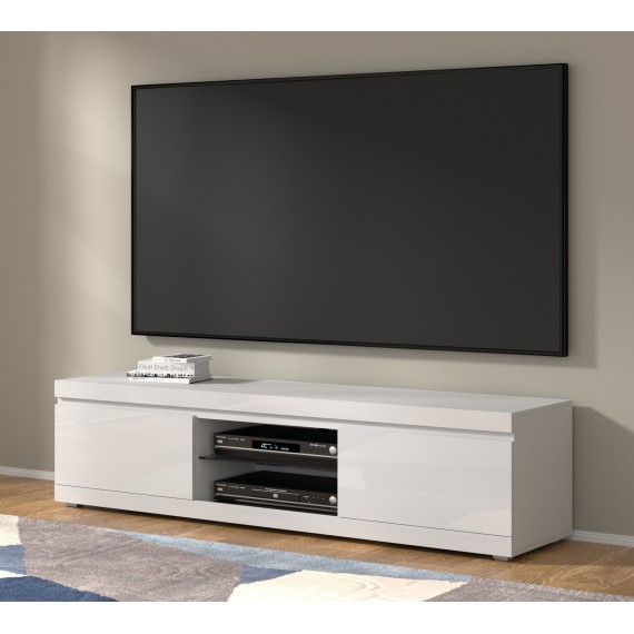 Tv-benk Neto 180 x 45 - Hvit høyglans - Vegghengt