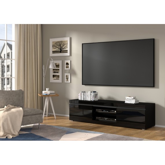 Tv-benk Neto 180 x 45 - Svart høyglans - Vegghengt