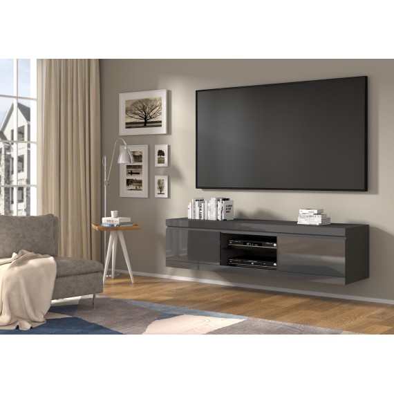 Tv-benk Neto 180 x 45 - Grafitt høyglans - Vegghengt