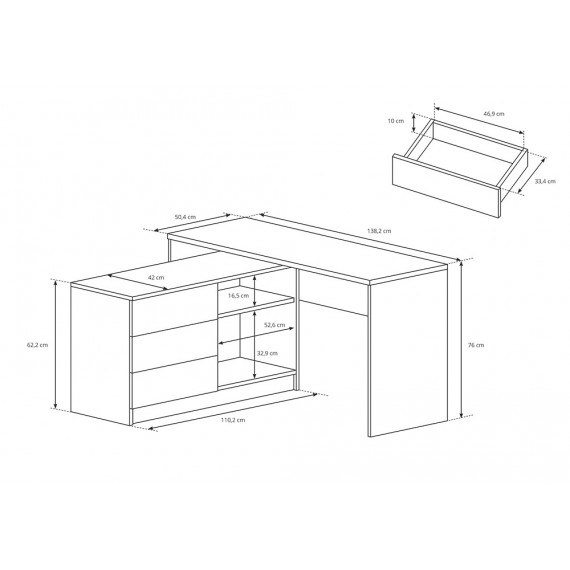 Skrivebord Teo 138 cm - Grafitt