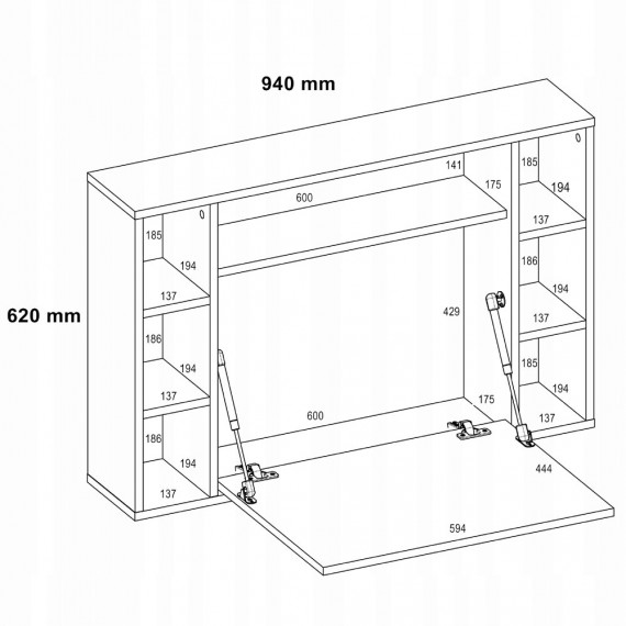 Skrivebord Musho 94 cm - Hvit matt - Vegghengt