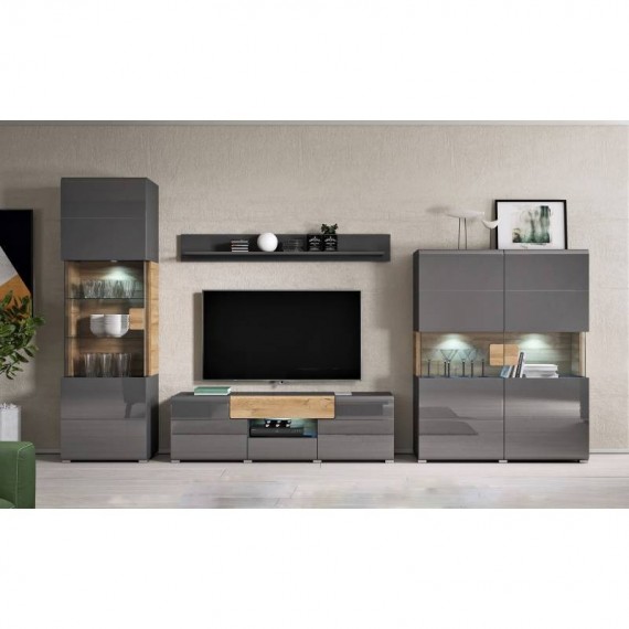 Tv-benk Antrea 159x48 cm - Antrasitt høyglans - med skuff