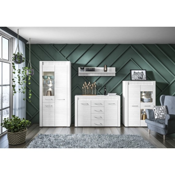 Vitrineskap Clermont 92x140 cm - Hvit furu - 2 dører