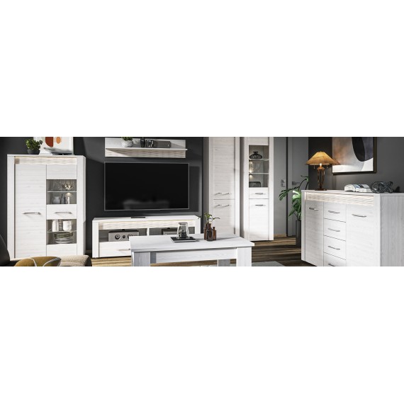 Vitrineskap Clermont 92x140 cm - Hvit furu - 2 dører