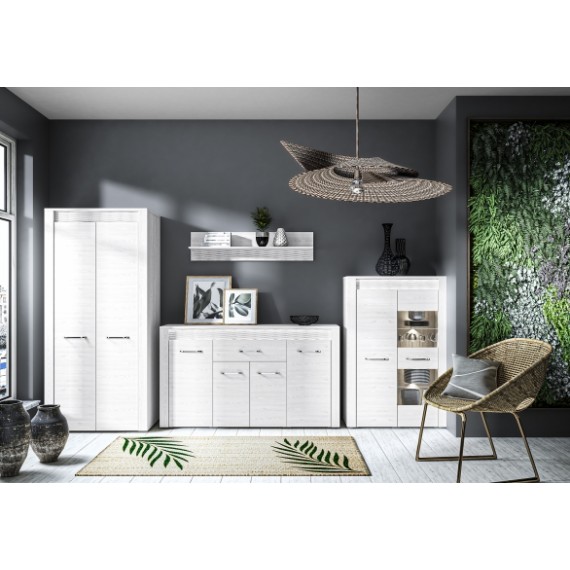 Skjenk Clermont 165x94 cm - Hvit furu - 4 dører - 1 skuff