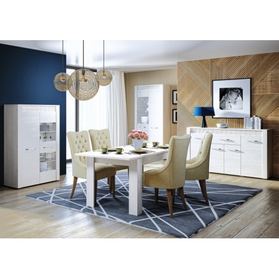 Skjenk Clermont 165x94 cm - Hvit furu - 4 dører - 1 skuff