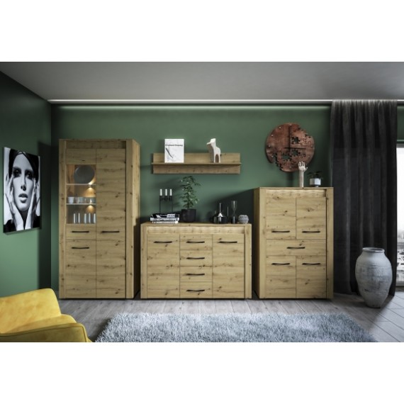 Vitrineskap Artisa 92x200 cm - Eikelook - 3 dører