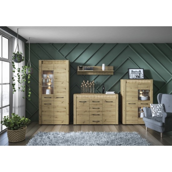 Vitrineskap Artisa 92x200 cm - Eikelook - 3 dører