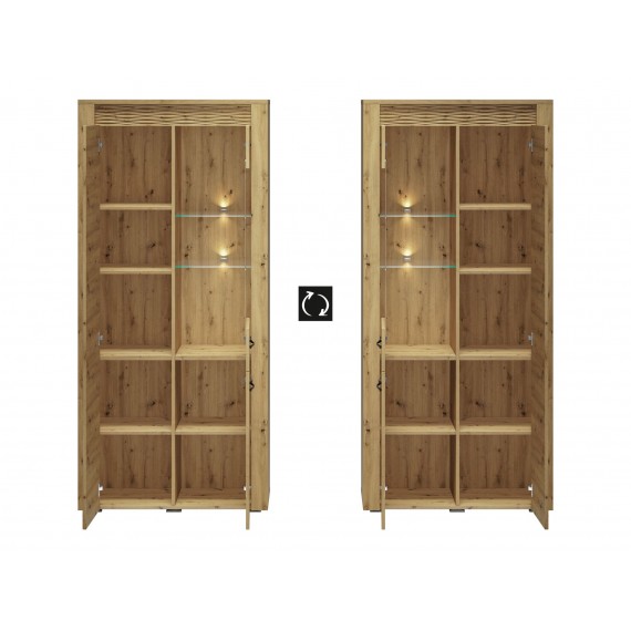 Vitrineskap Artisa 92x200 cm - Eikelook - 3 dører