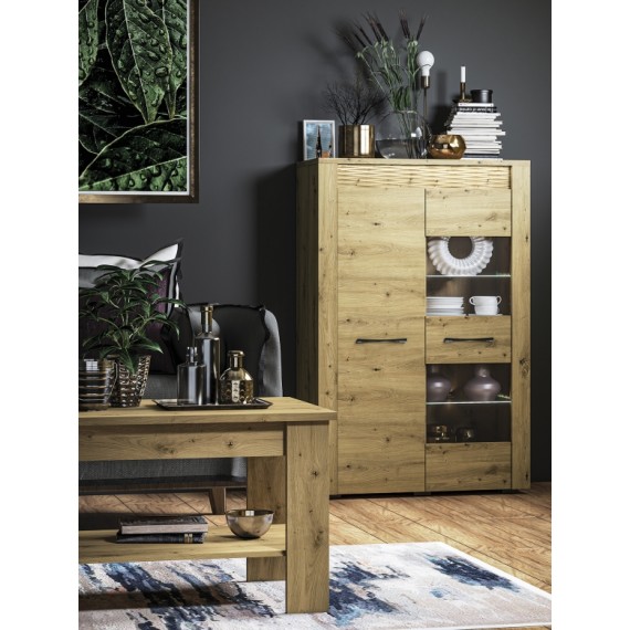 Vitrineskap Artisa 92x140 cm - Eikelook - 2 dører