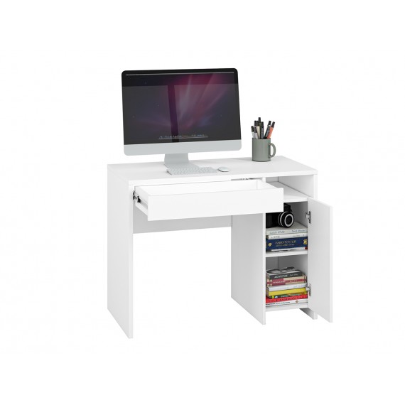 Skrivebord Kenda 102x79 cm - Hvit matt - 1 skuff - 1 dør