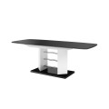 Spisebord MIA 160-256 cm - Svart høyglans - Hvit høyglans