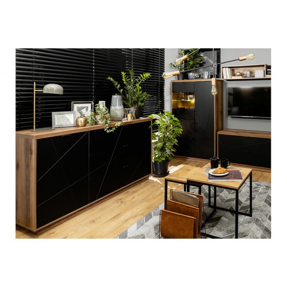 Skjenk Forn 156x93 cm - Eikelook - Svart matt