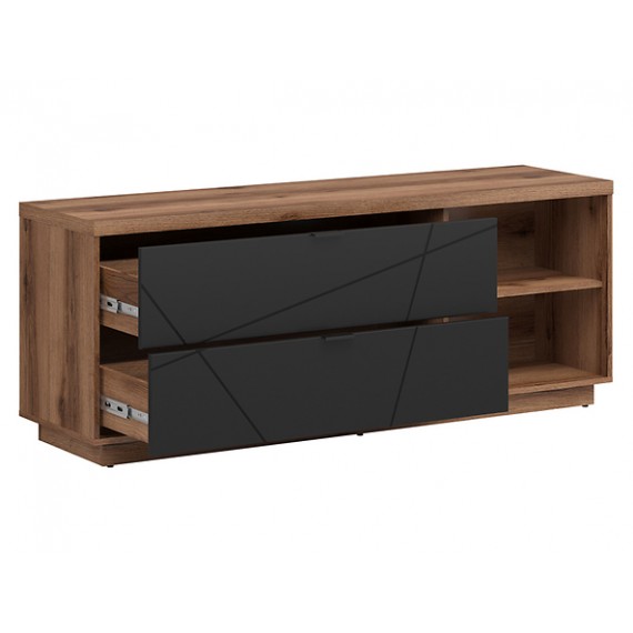 TV-benk Forn 156x61 cm - eik delano - svart matt - 2 dører - 2 skuffer