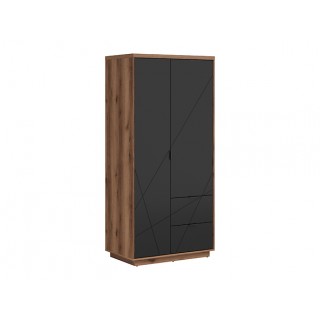 Garderobe Forn 94x201 cm - eik delano - svart matt - 2 dører - 2 skuffer
