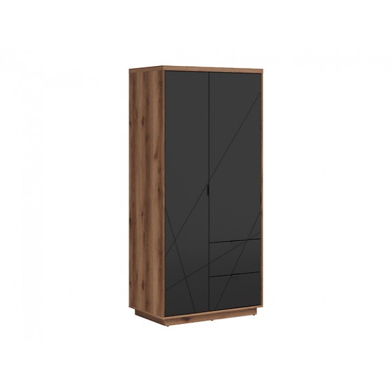 Garderobe Forn 94x201 cm - eik delano - svart matt - 2 dører - 2 skuffer