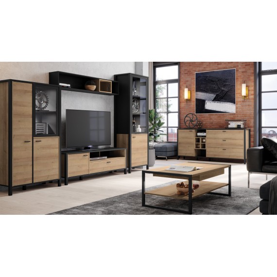 Skap Alera 121x152 cm - Eikelook - Svart - 4 dører