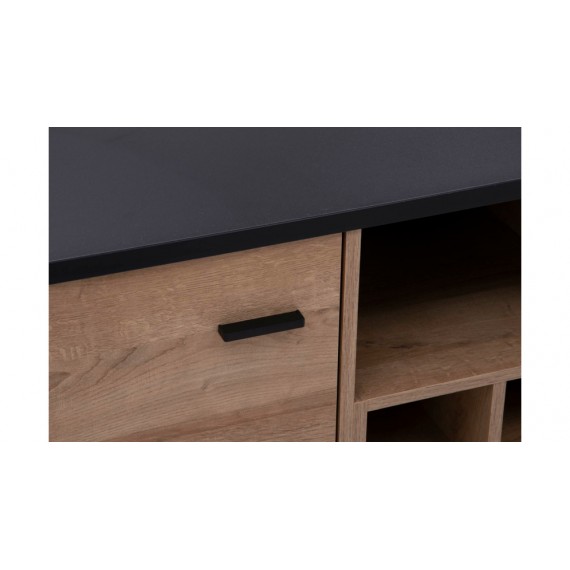 Skjenk Alera 186x85 cm - Eikelook - Svart - 1 dør - 3 skuffer