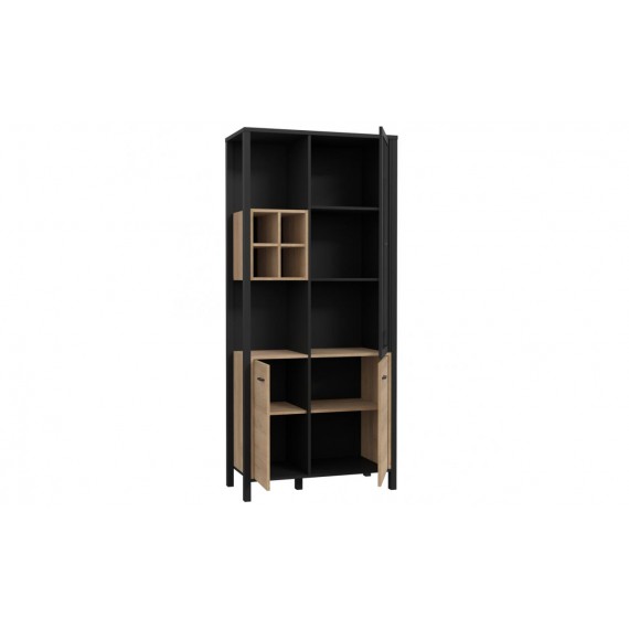 Vitrineskap Alera 86x194 cm - Eikelook - Svart - 3 dører