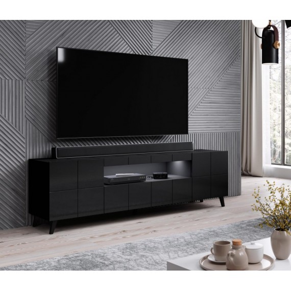 TV-benk Reja 184x58 cm - Svart høyglans - 2 dører